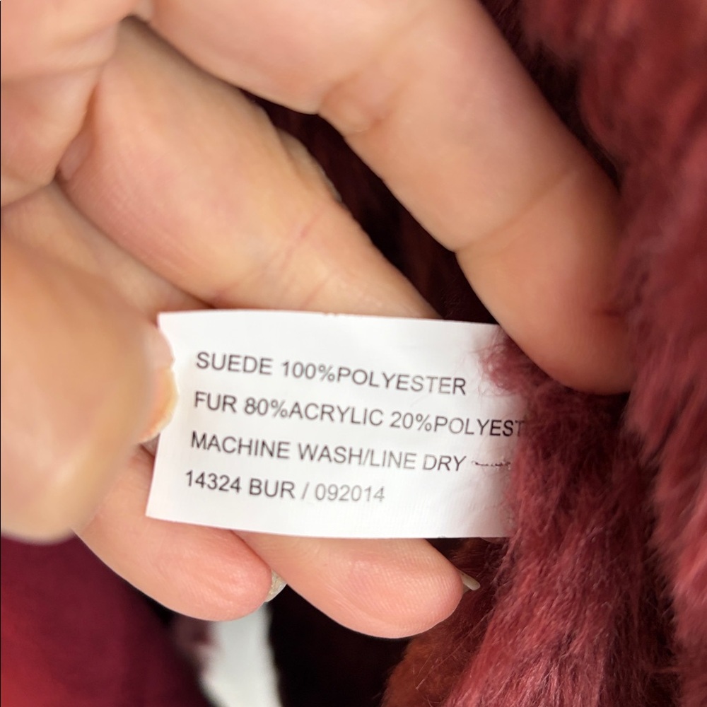 DONNA SALYERS FABULOUS FURS OVERSIZED FAUX SUEDE/FUR BURGUNDY JACKET COAT SZ XL - Picture 14 of 14